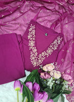 Thumbnail for Vellora Roman Silk Magenta Festival Wear Sequins Work Readymade Straight Suit