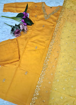 Thumbnail for Vellora Roman Silk Yellow Festival Wear Sequins Work Readymade Straight Suit