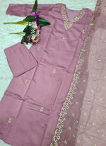 Thumbnail for Vellora Roman Silk Lilac Festival Wear Sequins Work Readymade Straight Suit