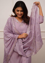 Thumbnail for Vellora Roman Silk Lilac Festival Wear Sequins Work Readymade Straight Suit