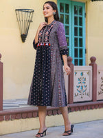 Thumbnail for Juniper Women's Lavender Cambric Printed Embroidered Flared Dress - Distacart