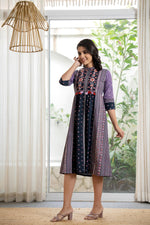 Thumbnail for Juniper Lavender Floral Printed Cotton Dress With Thread Work & Tassels - Distacart