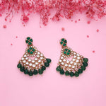 Thumbnail for Tehzeeb Creations Gold Polish Kundan Green Colour Earrings - Distacart