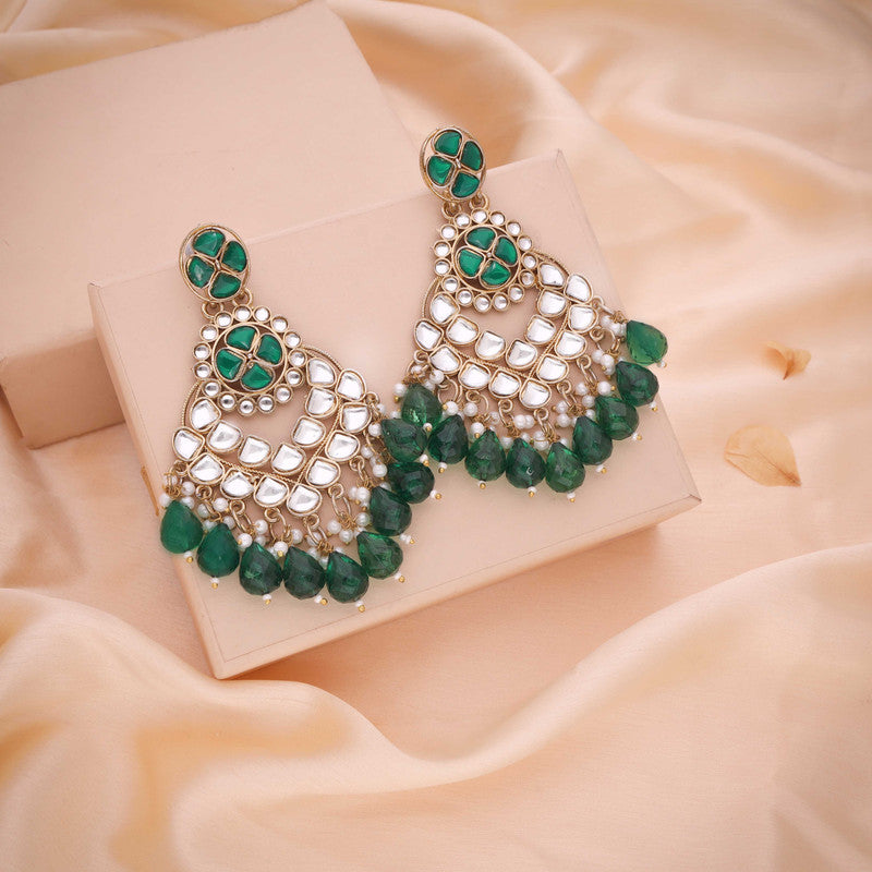 Tehzeeb Creations Gold Polish Kundan Green Colour Earrings - Distacart
