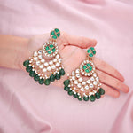Thumbnail for Tehzeeb Creations Gold Polish Kundan Green Colour Earrings - Distacart