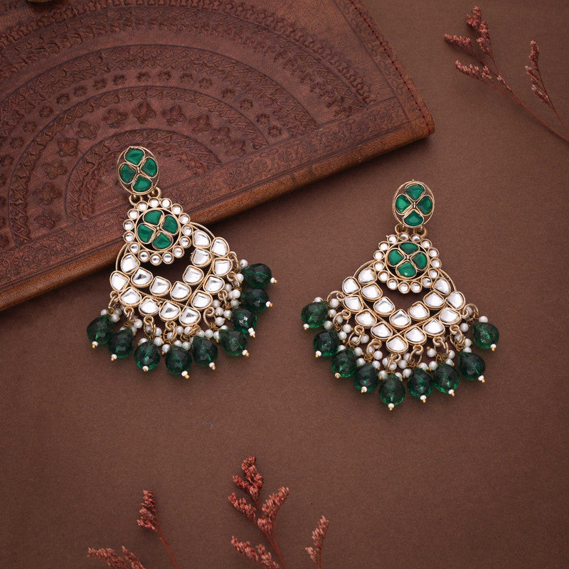 Tehzeeb Creations Gold Polish Kundan Green Colour Earrings - Distacart
