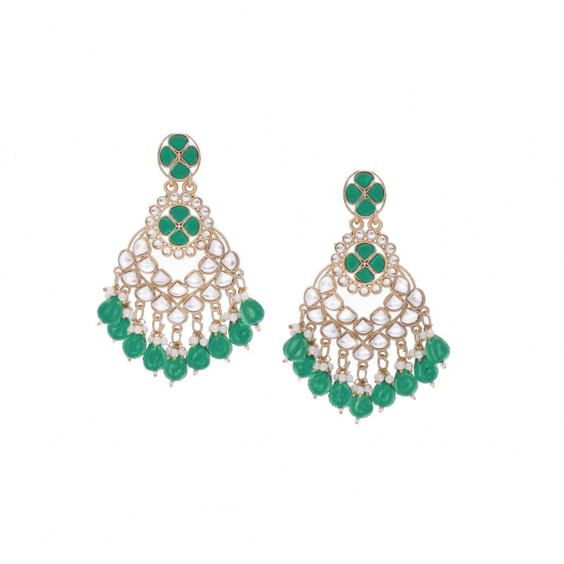 Tehzeeb Creations Gold Polish Kundan Green Colour Earrings - Distacart