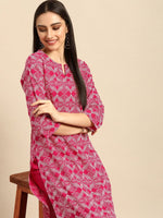 Thumbnail for Anouk Women Pink Bandhani Printed Pure Cotton Kurta with Trousers - Distacart