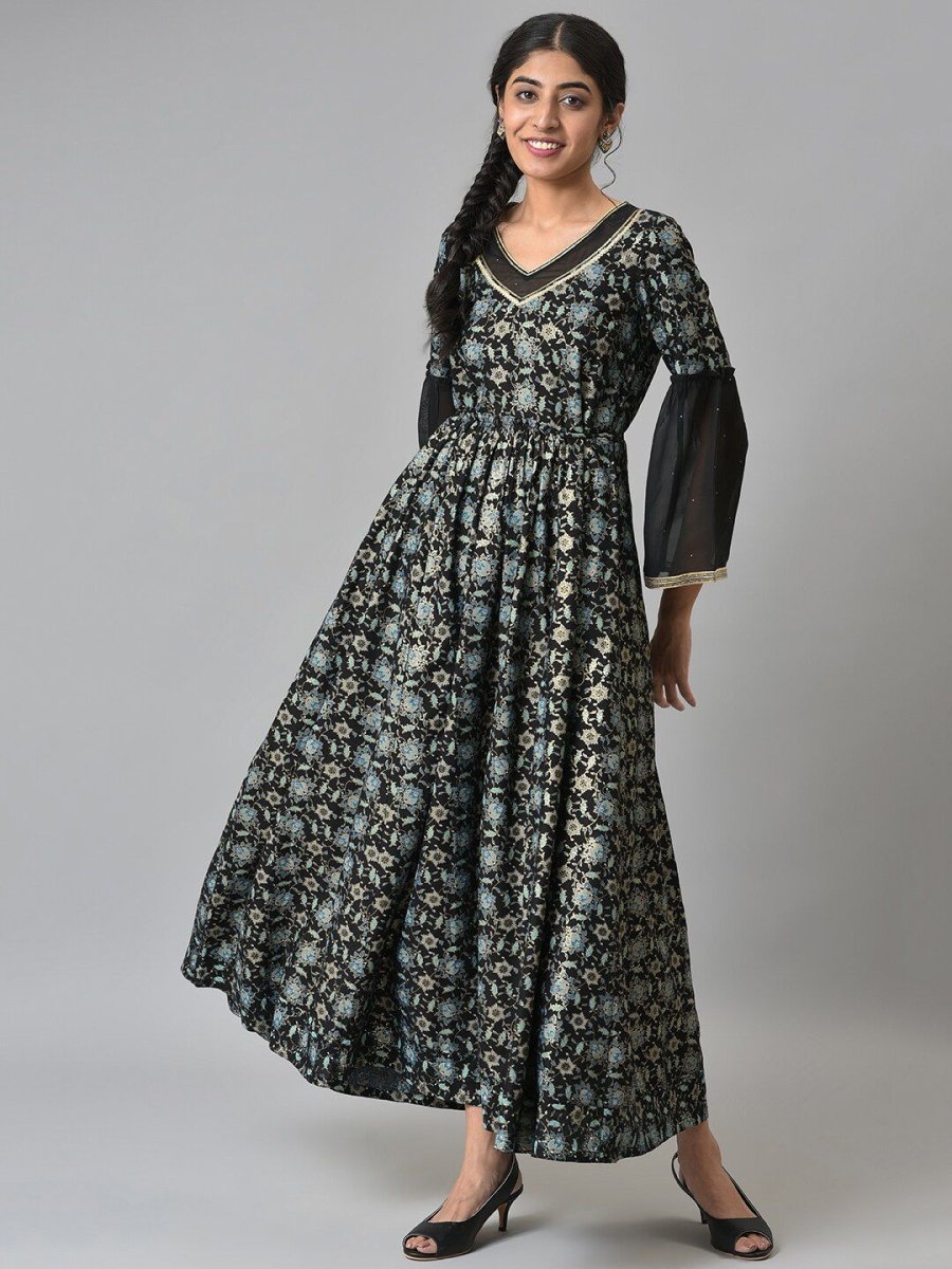 AURELIA Black Floral Printed Liva Maxi Dress