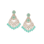 Thumbnail for Tehzeeb Creations Gold Polish Kundan Sea Green Colour Earrings - Distacart
