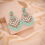 Thumbnail for Tehzeeb Creations Gold Polish Kundan Sea Green Colour Earrings - Distacart