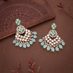 Thumbnail for Tehzeeb Creations Gold Polish Kundan Sea Green Colour Earrings - Distacart