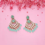 Thumbnail for Tehzeeb Creations Gold Polish Kundan Sea Green Colour Earrings - Distacart