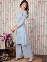 Thumbnail for Ode by House of Pataudi Printed Angrakha Pure Cotton Kurta with Trousers - Distacart