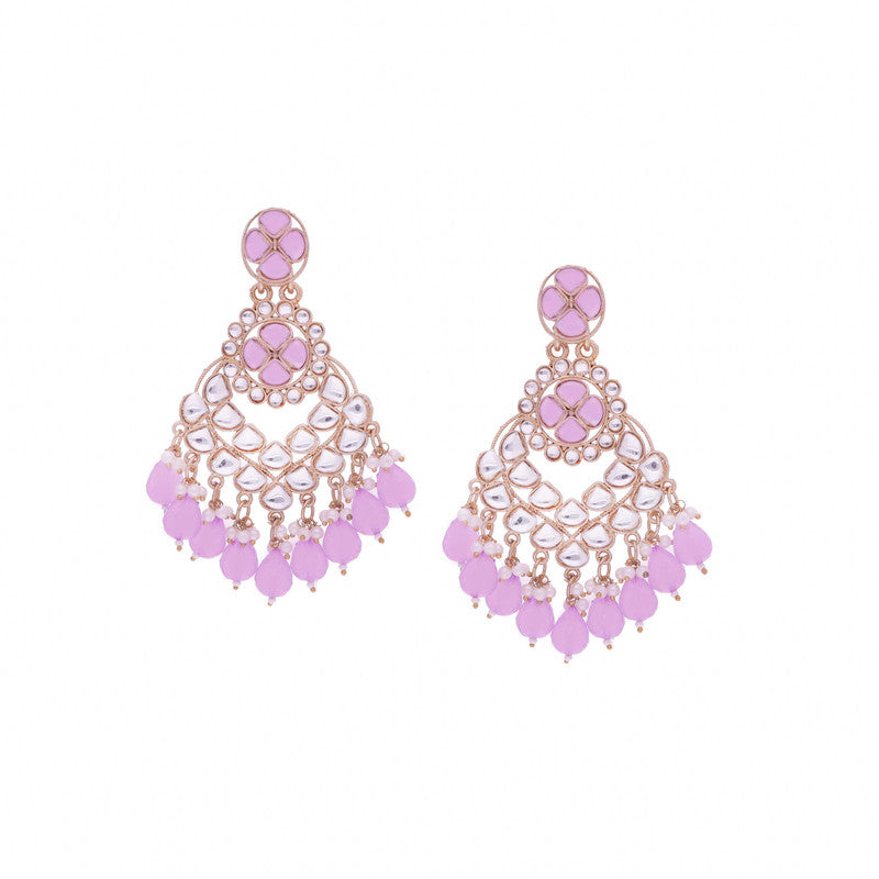 Tehzeeb Creations Gold Polish Kundan Purple Colour Earrings - Distacart