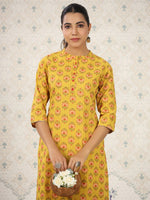 Thumbnail for Ode by House of Pataudi Ethnic Motifs Printed Band Collar Pure Cotton Kurta with Trousers - Distacart