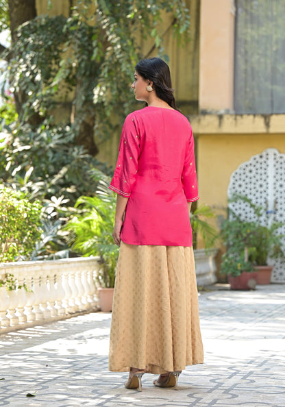 Juniper Women's Fuchsia Solid Shantoon Tunic With Sequins & Zari Work - Distacart