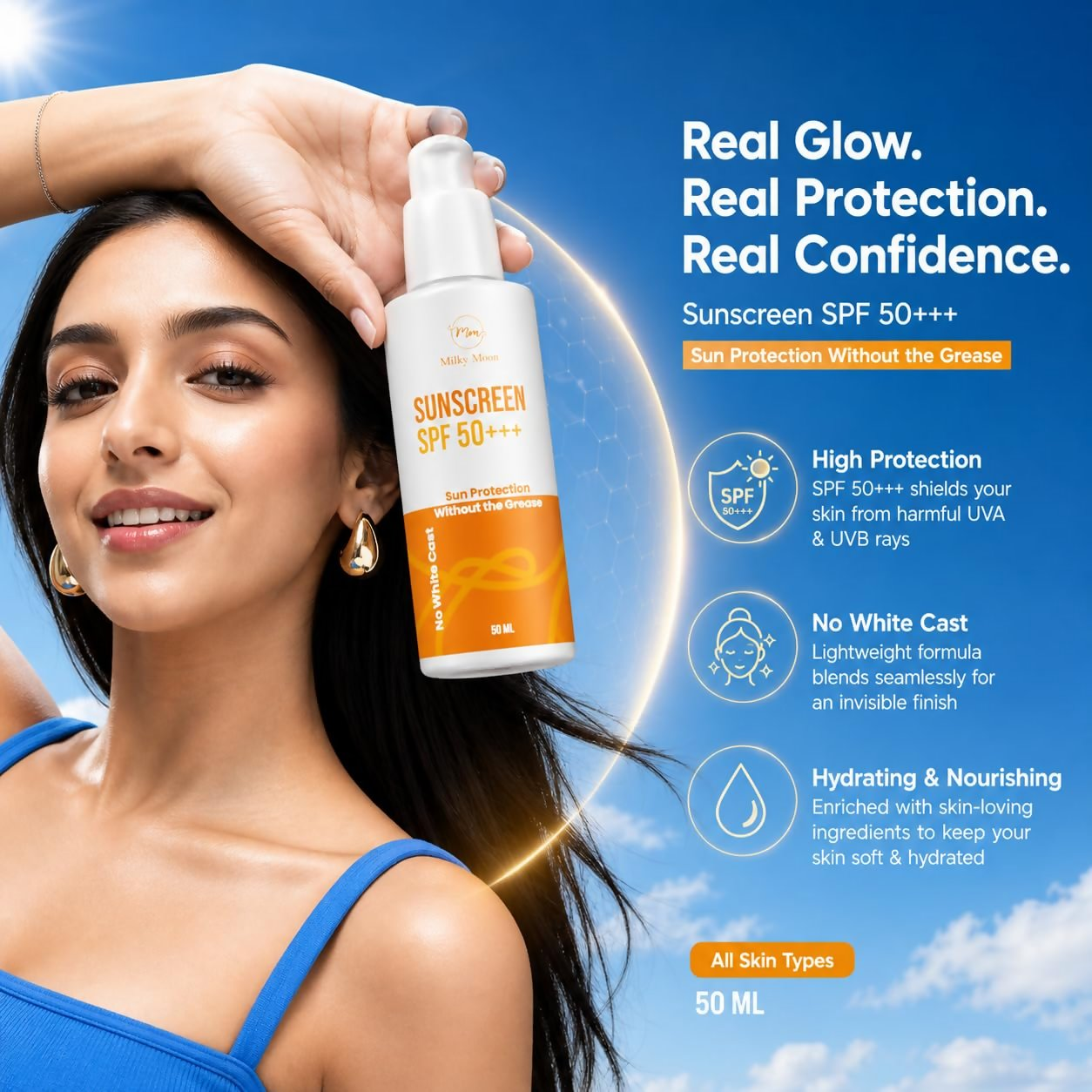 Milky Moon Sunscreen For Oily Skin Spf 50 Pa+++ Lightweight & Non-Greasy - Dista