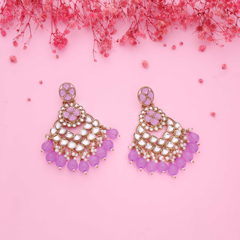 Tehzeeb Creations Gold Polish Kundan Purple Colour Earrings - Distacart