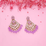 Thumbnail for Tehzeeb Creations Gold Polish Kundan Purple Colour Earrings - Distacart