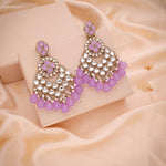 Thumbnail for Tehzeeb Creations Gold Polish Kundan Purple Colour Earrings - Distacart