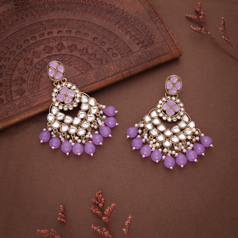 Tehzeeb Creations Gold Polish Kundan Purple Colour Earrings - Distacart