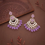 Thumbnail for Tehzeeb Creations Gold Polish Kundan Purple Colour Earrings - Distacart