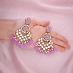 Thumbnail for Tehzeeb Creations Gold Polish Kundan Purple Colour Earrings - Distacart