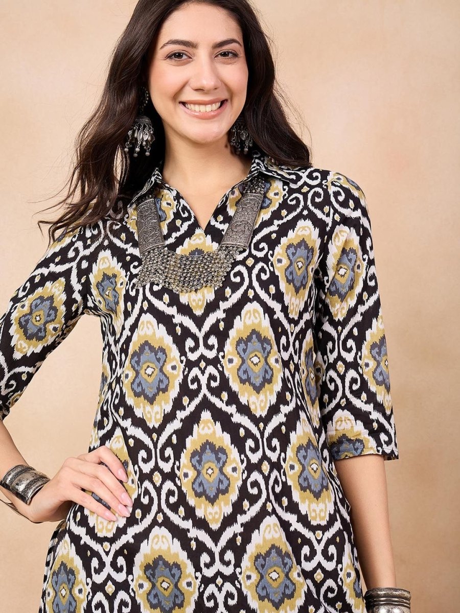 Anouk Ethnic Motifs Printed Regular Shirt Collar Pure Cotton Straight Kurta With Trouser - Distacart