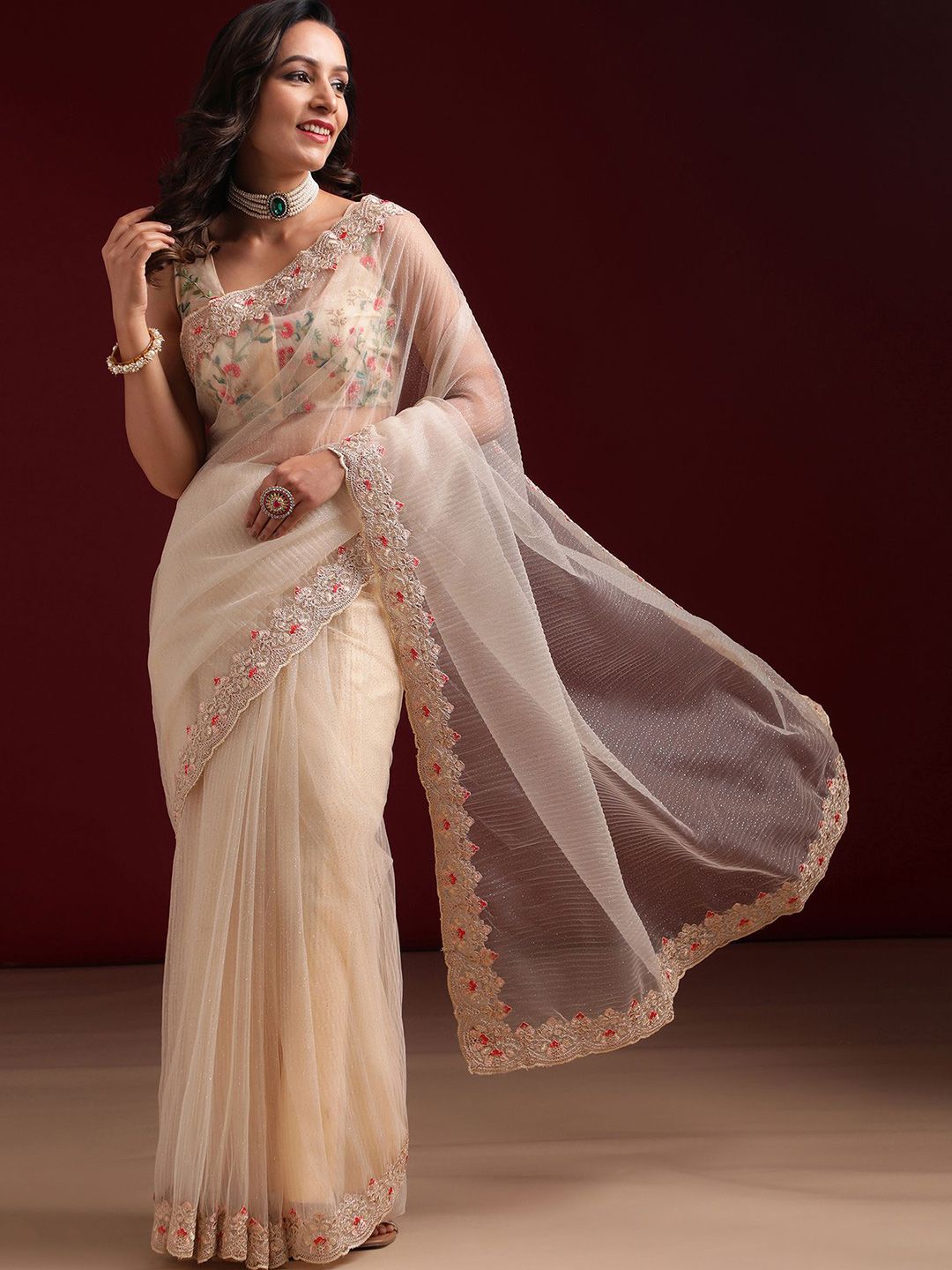 kasee Embellished Embroidered Net Saree - Distacart