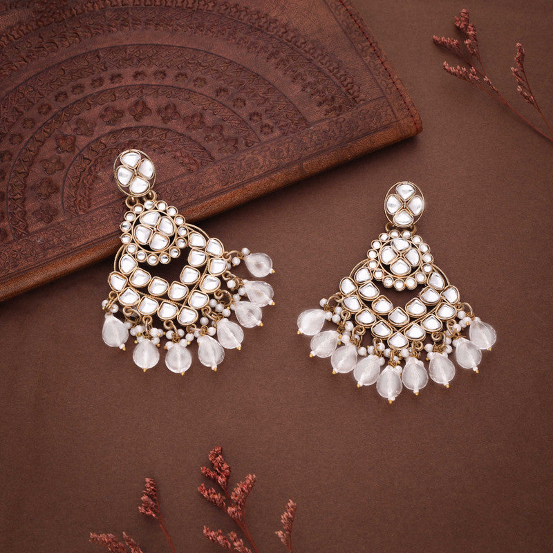 Tehzeeb Creations Gold Polish Kundan White Colour Earrings - Distacart