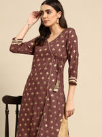 Thumbnail for All About You Women Brown & Golden Ethnic Motifs Printed Gotta Patti Kurta - Distacart