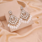 Thumbnail for Tehzeeb Creations Gold Polish Kundan White Colour Earrings - Distacart