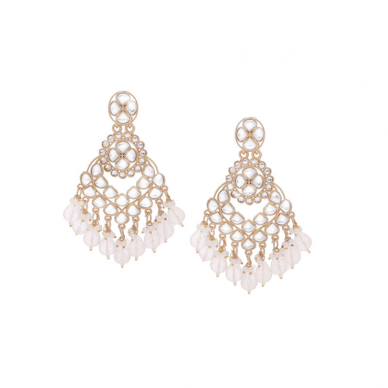 Tehzeeb Creations Gold Polish Kundan White Colour Earrings - Distacart