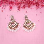 Thumbnail for Tehzeeb Creations Gold Polish Kundan White Colour Earrings - Distacart