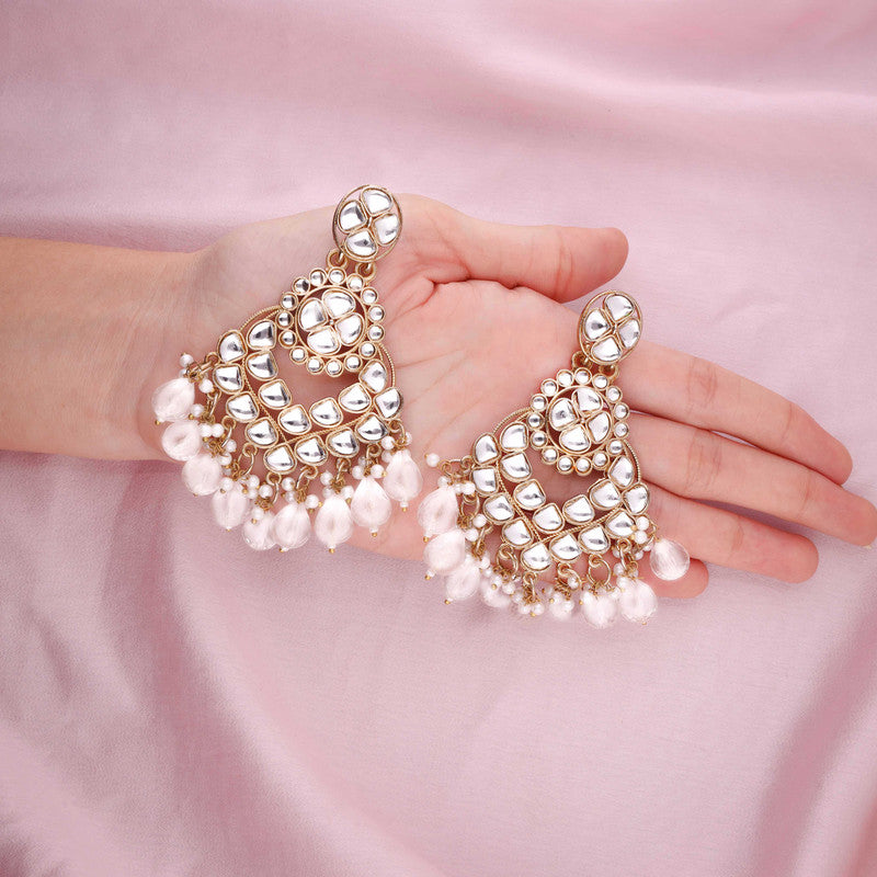 Tehzeeb Creations Gold Polish Kundan White Colour Earrings - Distacart