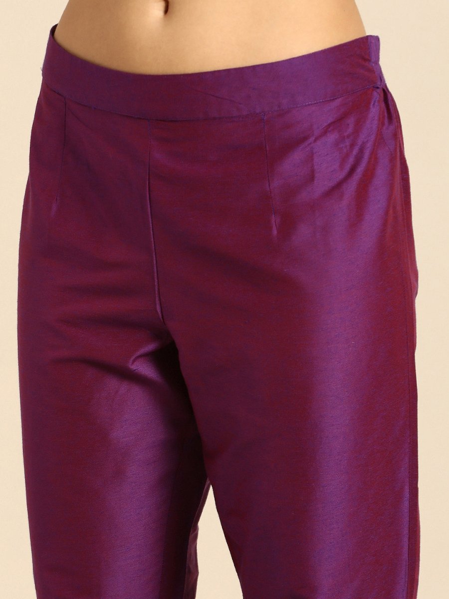 All About You Women Purple Zari Embroidered Regular Kurta with Trousers & Dupatta - Distacart