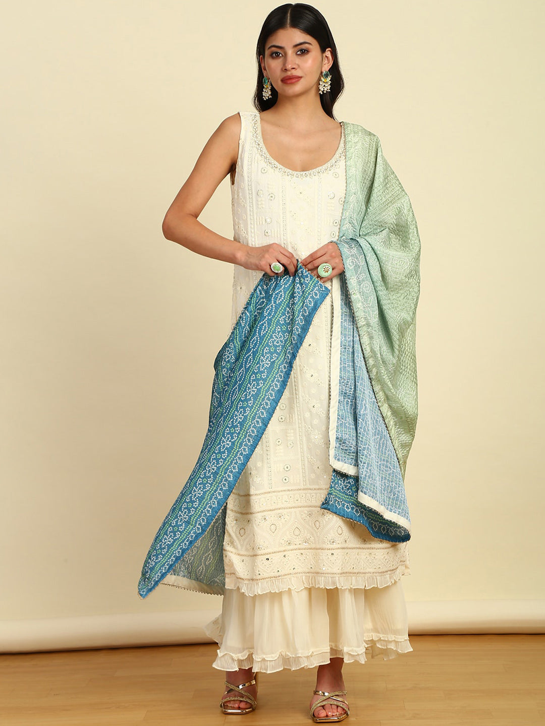 Soch Floral Embroidered Regular Sequinned Kurta with Sharara & Dupatta - Distacart