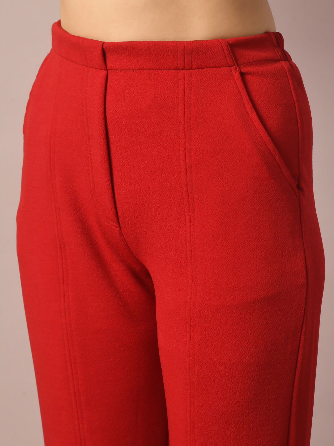 Myshka Women's Red Solid Party Parallel Trousers - Distacart
