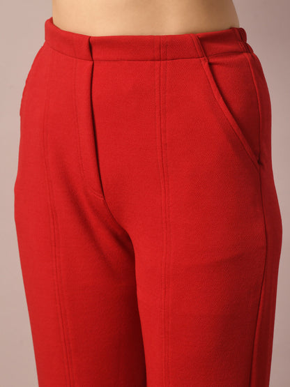 Myshka Women's Red Solid Party Parallel Trousers - Distacart