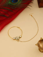 Thumbnail for Ruby Raang 22k Gold Polished Kundan Maharani Nose Ring (Clip On)