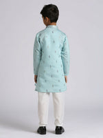 Thumbnail for Joban Fashion Kids Island Ethnic Wear with Silk Sequence Embroidery Kurta and Pyjama Set - Teal Blue - Distacart