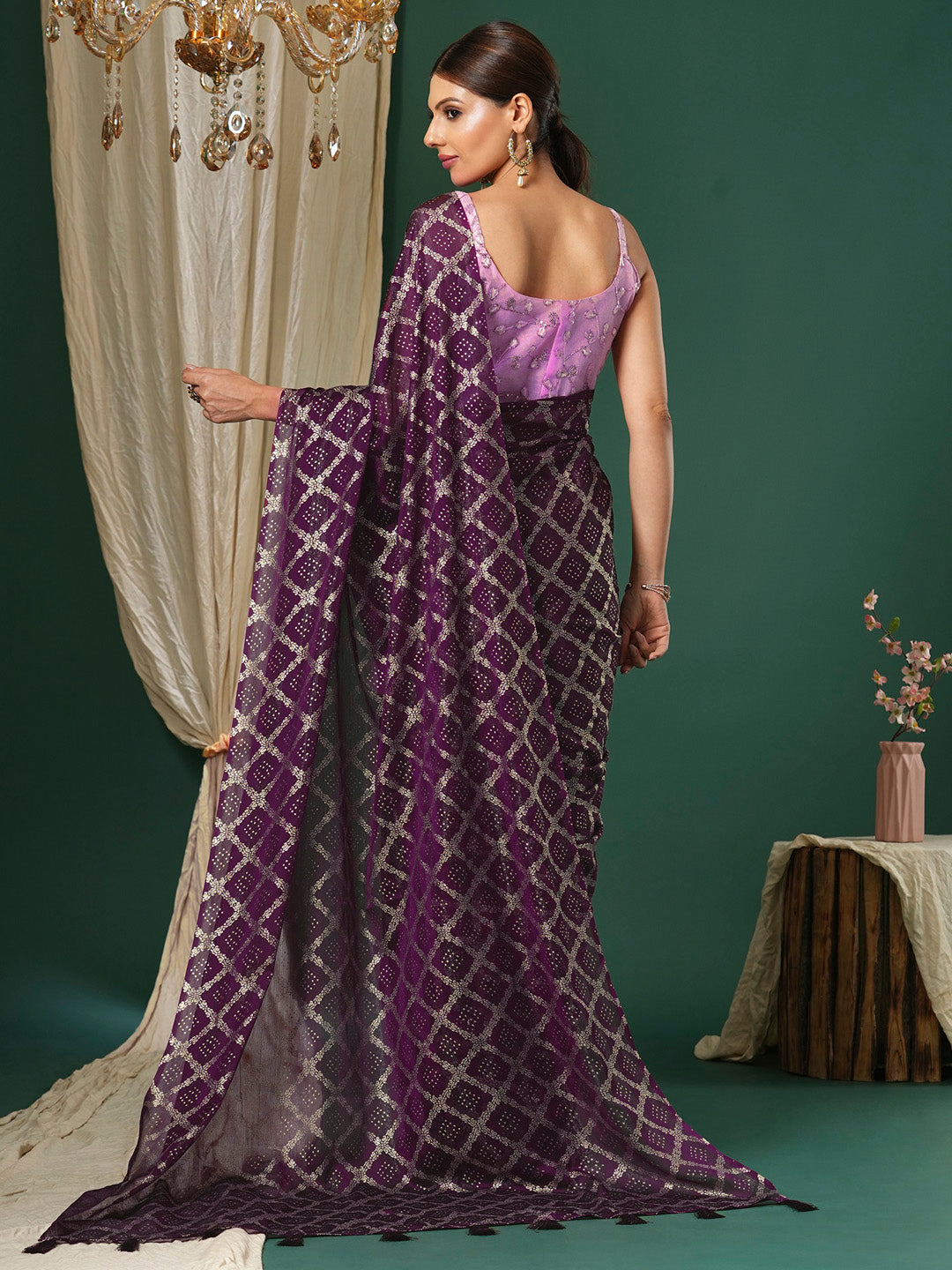 NOZ2TOZ Women's Chiffon Pink Printed Designer Saree With Blouse Piece - Distacart