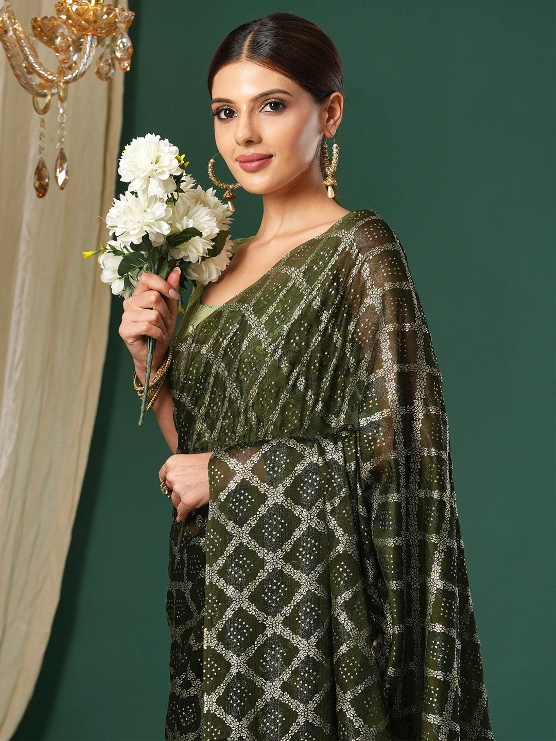 NOZ2TOZ Women's Chiffon Light Green Printed Designer Saree With Blouse Piece - Distacart