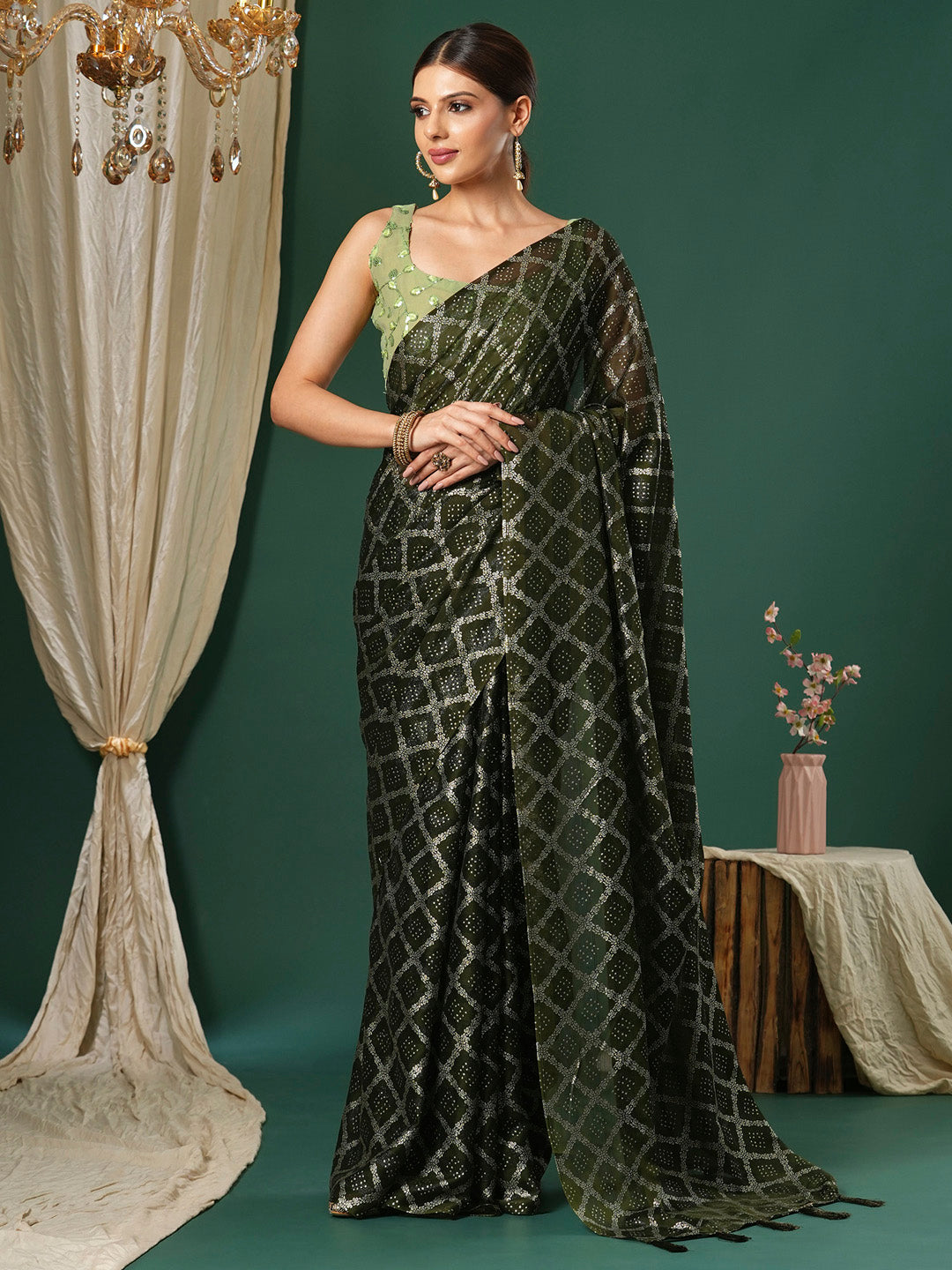 NOZ2TOZ Women's Chiffon Light Green Printed Designer Saree With Blouse Piece - Distacart