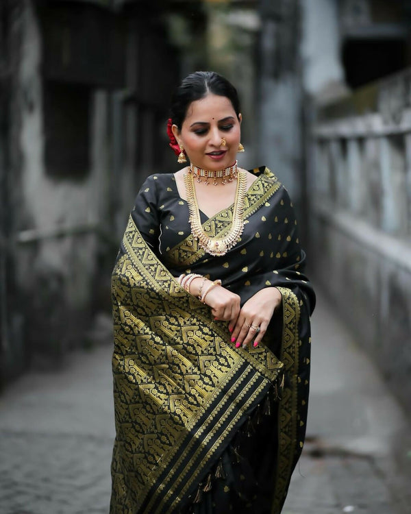 Preksha Creation Banarasi Soft Silk Women Black Saree - Distacart