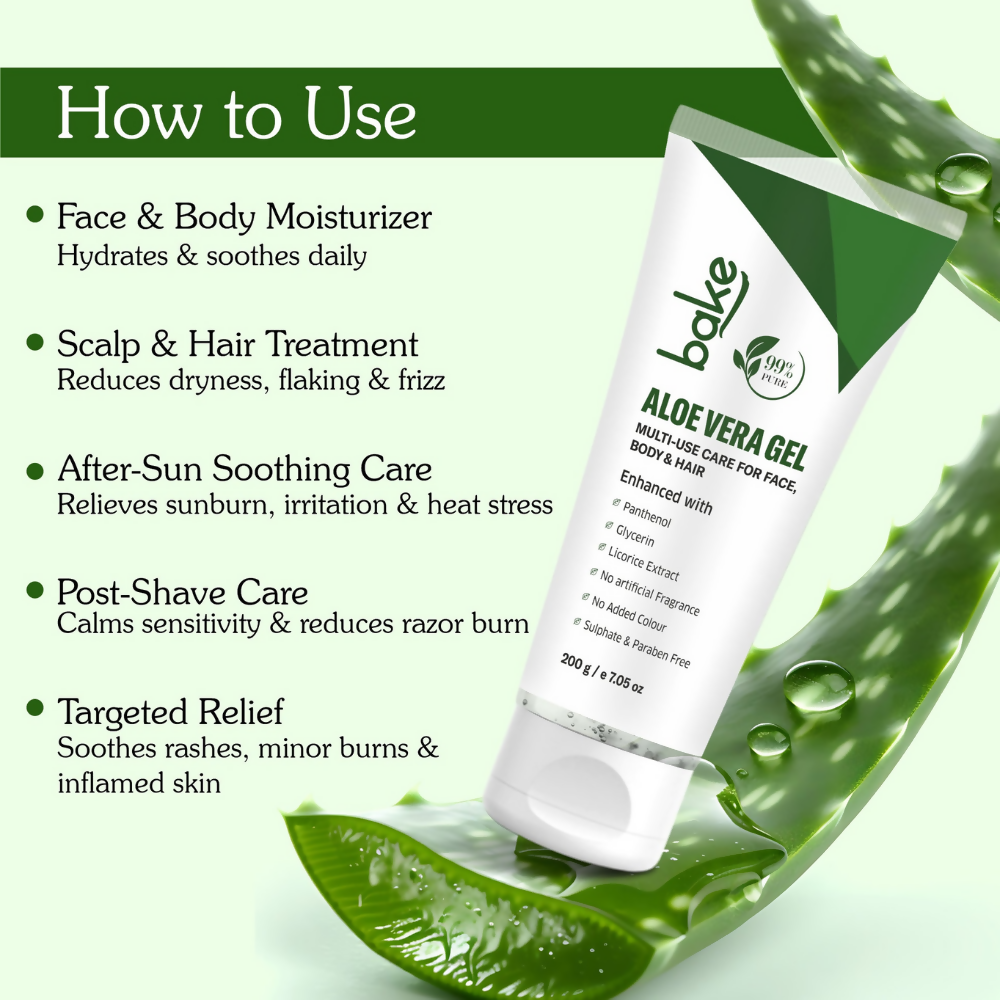 Bake 99% Pure Multi-Use Aloe Vera Gel for Face, Body & Hair - Distacart