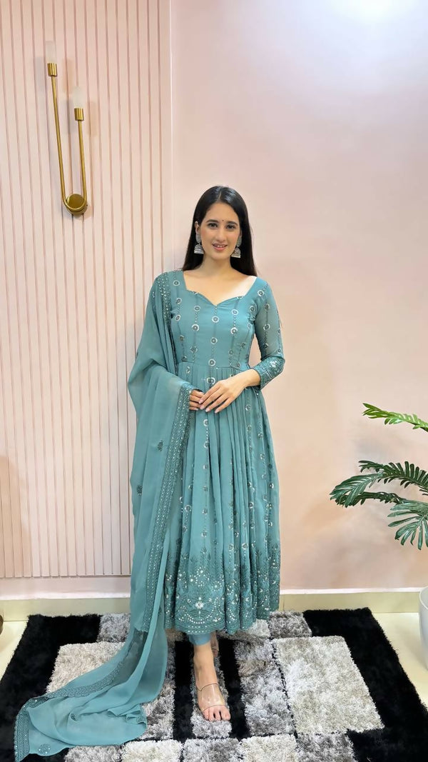 Preksha Creation Designer Party Wear Look Fox Georgette With Embroidery Work With Dupatta And Pant - Firoji - Distacart