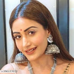 Thumbnail for Tehzeeb Creations Women's Silver Colour Oxidised Earrings With Mirror Work - Distacart