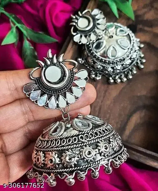 Tehzeeb Creations Women's Silver Colour Oxidised Earrings With Mirror Work - Distacart